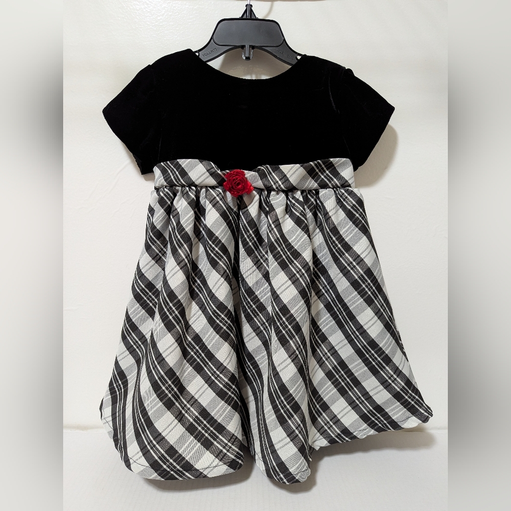 SZ 24 Mo Jazz Kids Toddler Girl's Velvet Bodice Plaid Print Dress
